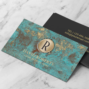 Monogramm-Logo Vintage Gold Türkis & Türkisgrün Visitenkarte