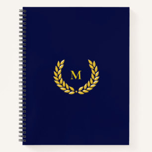 Monogramm & Lorbeer auf Navyblau Notizbuch