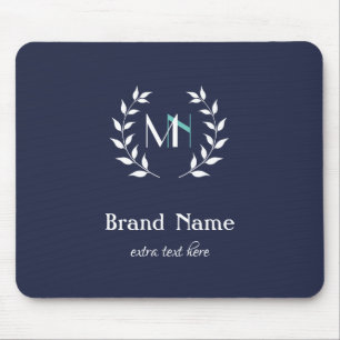 Monogramm Lorbeerkranz Navy Blau Mauspad