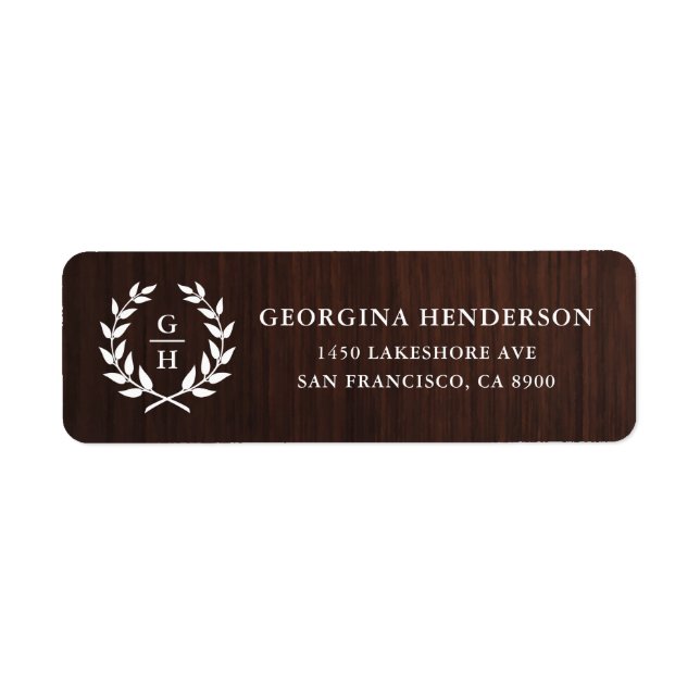 Monogramm Lorbeerkranz rustikales Holz Muster (Vorne)