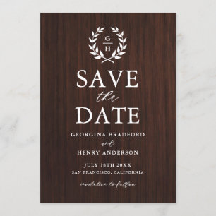 Monogramm Lorbeerkranz Rustikales Holz Save-the-Da Save The Date