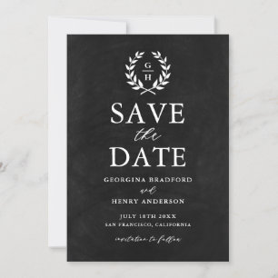 Monogramm-Lorbeerwreath-Tafel Save the Date