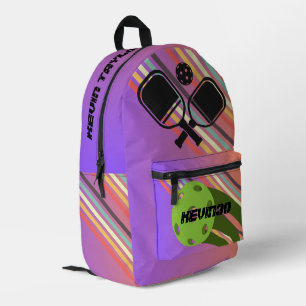 Monogramm lustiger Verlauf und Streifen Pickleball Bedruckter Rucksack
