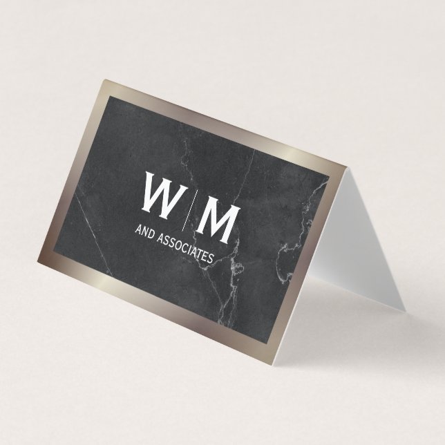 Monogramm | Lux Black Marble Visitenkarten (Vorderseite)