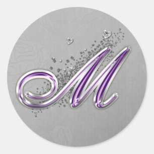 Monogramm M-Aufkleber für lila Glitzer Runder Aufkleber