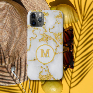 Monogramm M Elegantes Weiß- und Goldmarmor-Muster Case-Mate iPhone Hülle