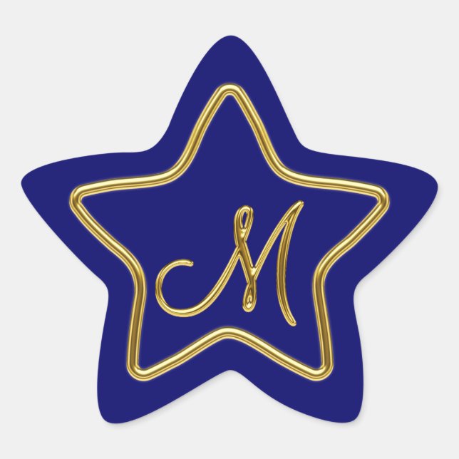 Monogramm M in 3D-Gold Stern-Aufkleber (Vorderseite)
