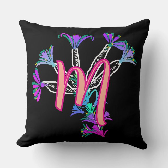 Monogramm M Initiale floral Kissen (Vorderseite)