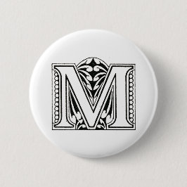 Monogramm M, Letter M, Alphabet M, Schwarz und Wei Button