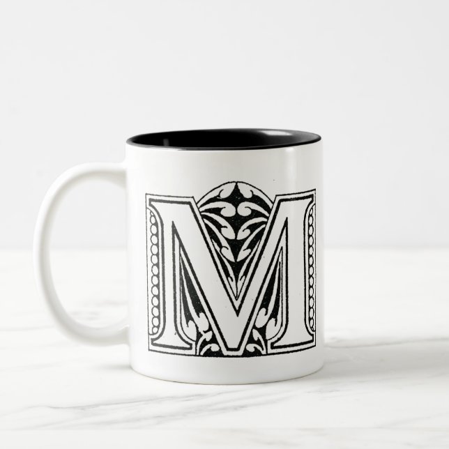 Monogramm M, Letter M, Alphabet M, Schwarz und Wei Zweifarbige Tasse (Links)