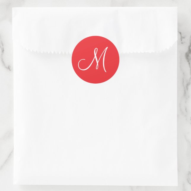 MONOGRAMM M, Rot und Weiß, Runder Aufkleber (Tasche)