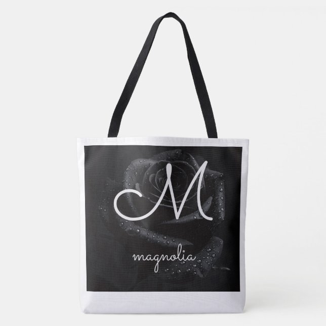 Monogramm M Schwarze Rose Magnolie Wassertropfen F (Vorderseite)