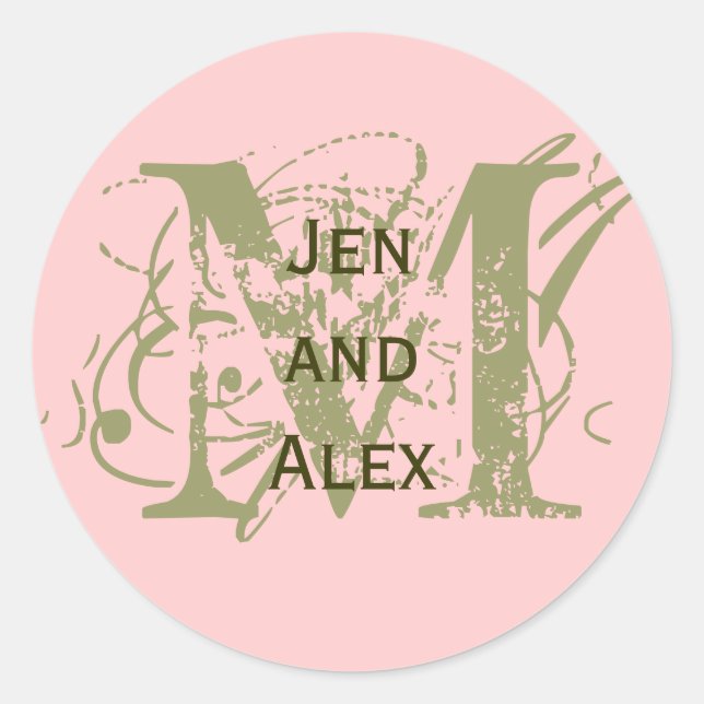 Monogramm M und Namen Rosa Aufkleber (Vorderseite)