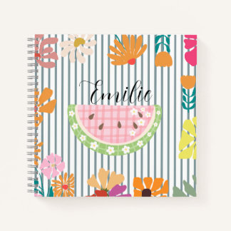Monogramm Mädchen Blumenmuster Wassermelone gestre Notizbuch