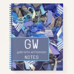 Monogramm Marine blau gestreifte nautische abstrak Notizbuch