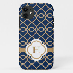 Monogramm-Marine-Blau-Goldmarokkaner Case-Mate iPhone Hülle