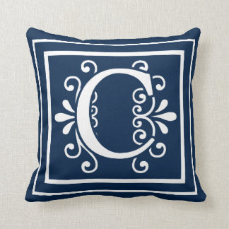 Monogramm-Marine-Blau-Weiß des Buchstabe-C Kissen