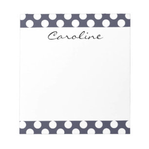 Monogramm Marineblau-Weiß-Trendy-Punkte-Muster Notizblock