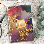 Monogramm Marmor Aquarellgold lila blau grün Planer<br><div class="desc">Ein funkelnd, Imitat goldfarbenes Rechteck mit einem Schriftzeichen-Monogramm-Initial überlagert einen reichen, goldfarbenen, marineblauen, Jägergrün, rosa und lila Aquarellhintergrund auf diesem schicken, eleganten, trendigen individuelle Name-Jahresplaner. Personalisieren Sie mit Ihrem ersten. Dieser Planer ist in zwei Größen erhältlich: klein (5.5"x8.5") und mittel (8.5"x11"). Macht jedes Mal, wenn ihr es benutzt, eine lustige...</div>
