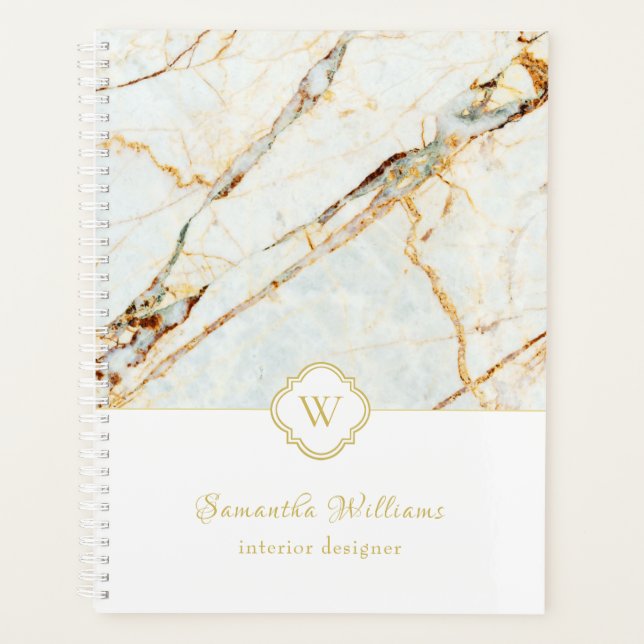 Monogramm Marmor Elegant White Gold 8.5x11 Planner Planer (Vorderseite)
