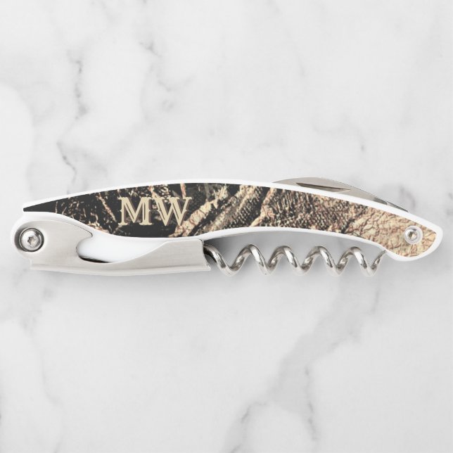 Monogramm Marmor Geode Schwarze Imitat Gold Chic Kellnermesser (Vorderseite)
