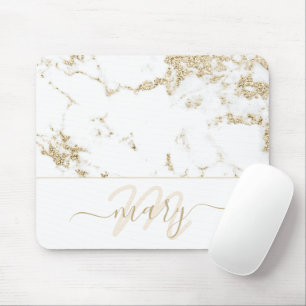 Monogramm Marmor Gold Elegant Weiß Abstrakt Mousepad