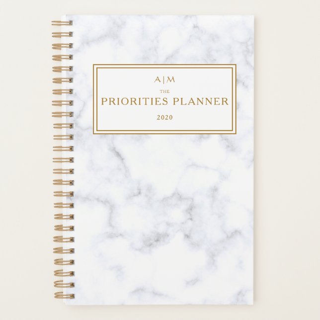Monogramm Marmor Golden the Priorities Planner Planer (Vorderseite)