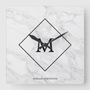 Monogramm-Marmor Quadratische Wanduhr