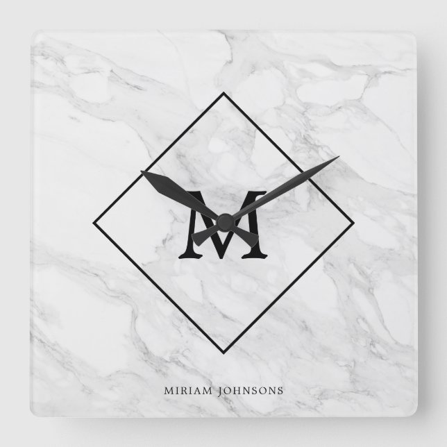 Monogramm-Marmor Quadratische Wanduhr (Vorderseite)