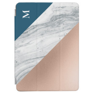Monogramm Marmor Rose Gold Blue Personalisiert iPad Air Hülle