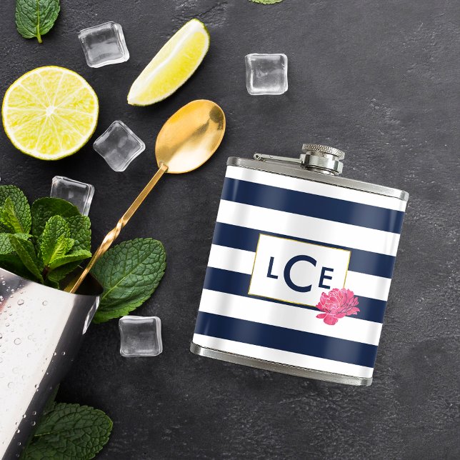 Monogramm-Masche für Navy Strip und Rosa Peony Flachmann (Von Creator hochgeladen)