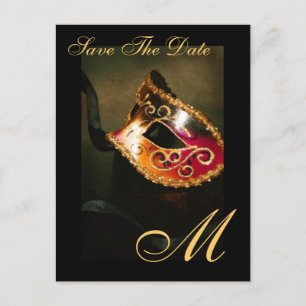 Monogramm Masqurade Masken-Save the Date Postkarte