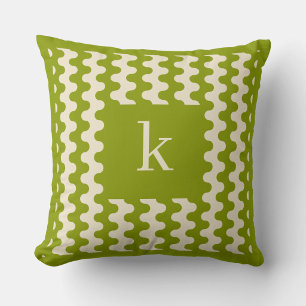 Monogramm Matcha-Lime-Grün Fettes Wellenmuster Kissen