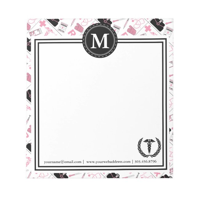 Monogramm - Medizinisches Design - rosa Notepad Notizblock (Vorderseite)