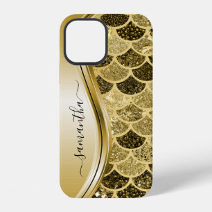 Monogramm Meerjungfrau-Schuppen Glitter Gelb Gold iPhone 12 Hülle