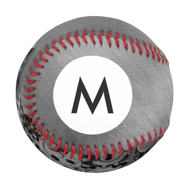 Monogramm Metallhintergrund mit mechanischer Besch Baseball (Vorderseite Links)