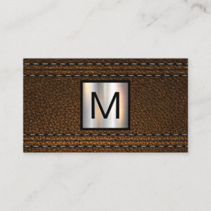 Monogramm Metallic Doppelhaltiges braunes Leder Visitenkarte