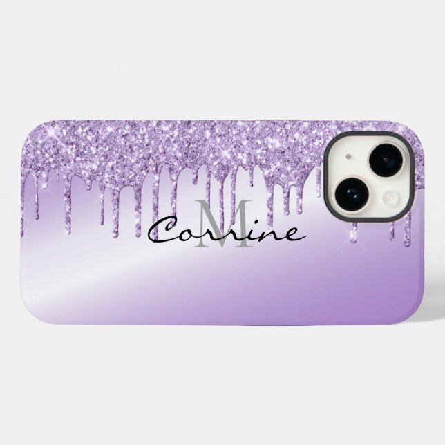 Monogramm Metallic Violet Lila Drift Glitzer Case-Mate iPhone Hülle (Rückseite (Horizontal))