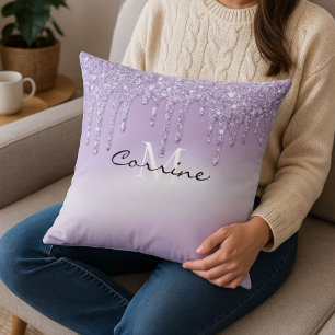 Monogramm Metallic Violet Lila Drift Glitzer Kissen