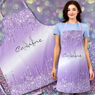 Monogramm Metallic Violet Lila Drift Glitzer Schürze