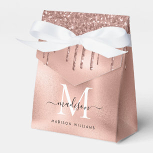 Monogramm Metallisch Roségold Rosa Glittertropfen Geschenkschachtel