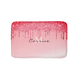 Monogramm Metallischer Neon Hot-Pink-Glitzer Drift Badematte