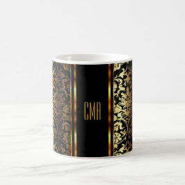 Monogramm-metallisches Gold und schwarzer Damast Tasse