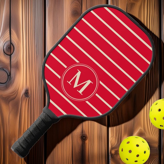Monogramm Mid Century Striped Cherry Picking Pink Pickleball Schläger (Von Creator hochgeladen)