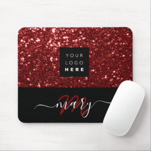 Monogramm-Minimal-Burgund-Glitzer-Logo Mousepad