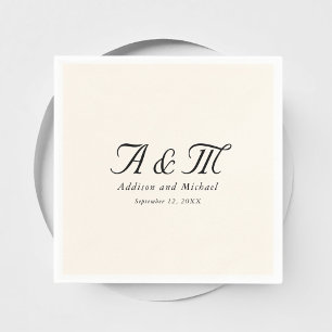 Monogramm, Minimal, elegant, Beige, Hochzeit Serviette