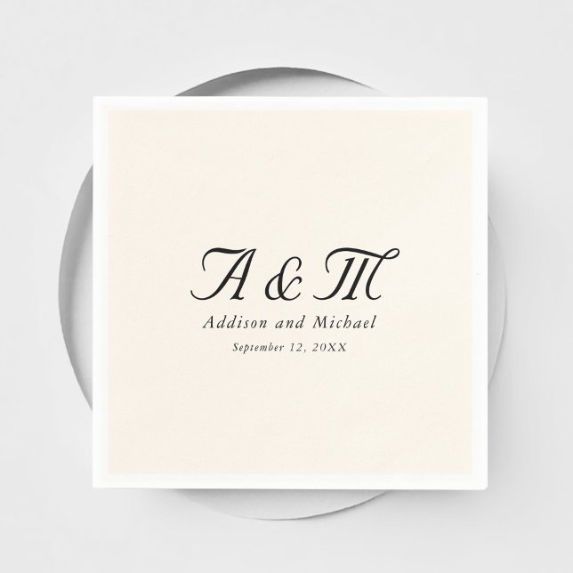 Monogramm, Minimal, elegant, Beige, Hochzeit Serviette (Monogram, Minimal, Elegant, Beige, Wedding Napkins with your names and date.)