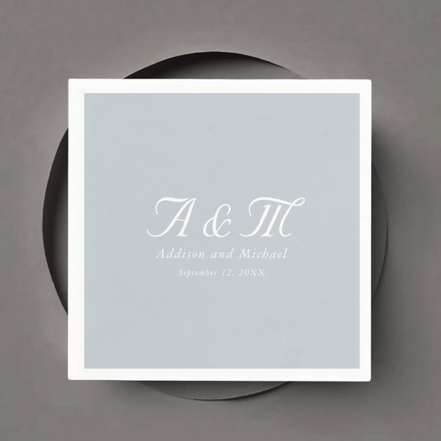 Monogramm, Minimal, elegant, Pulver blau, Hochzeit Serviette (Monogram, Minimal, Elegant, Powder Blue, Wedding Napkins with your names and date.)