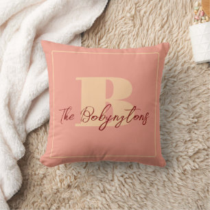 Monogramm minimale Kalligrafie pfirsichgelb Boho Kissen