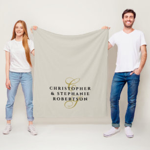 Monogramm-Minimalist-Paar Sand Beige Gold Schwarz Fleecedecke